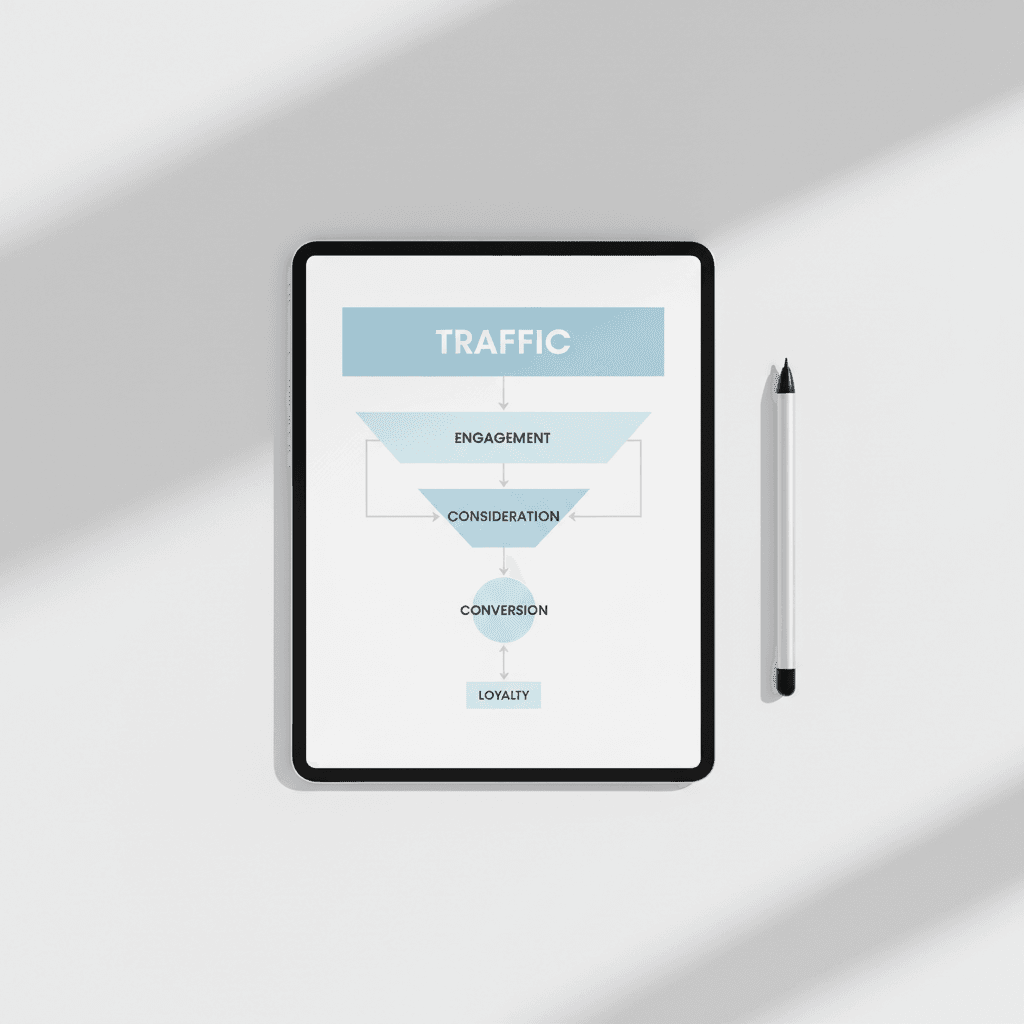 Tablet showing conversion funnel chart